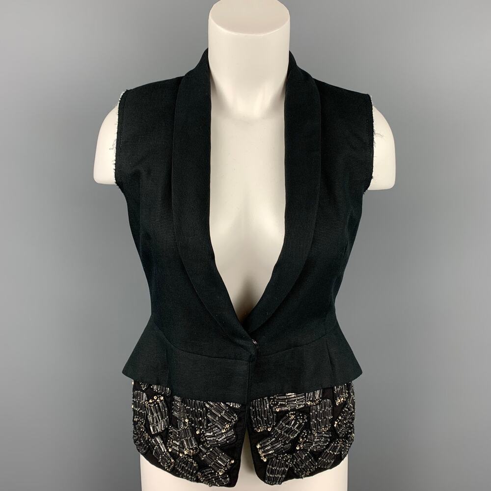 DRIES VAN NOTEN Size 6 Black Beaded Cotton / Linen Vest